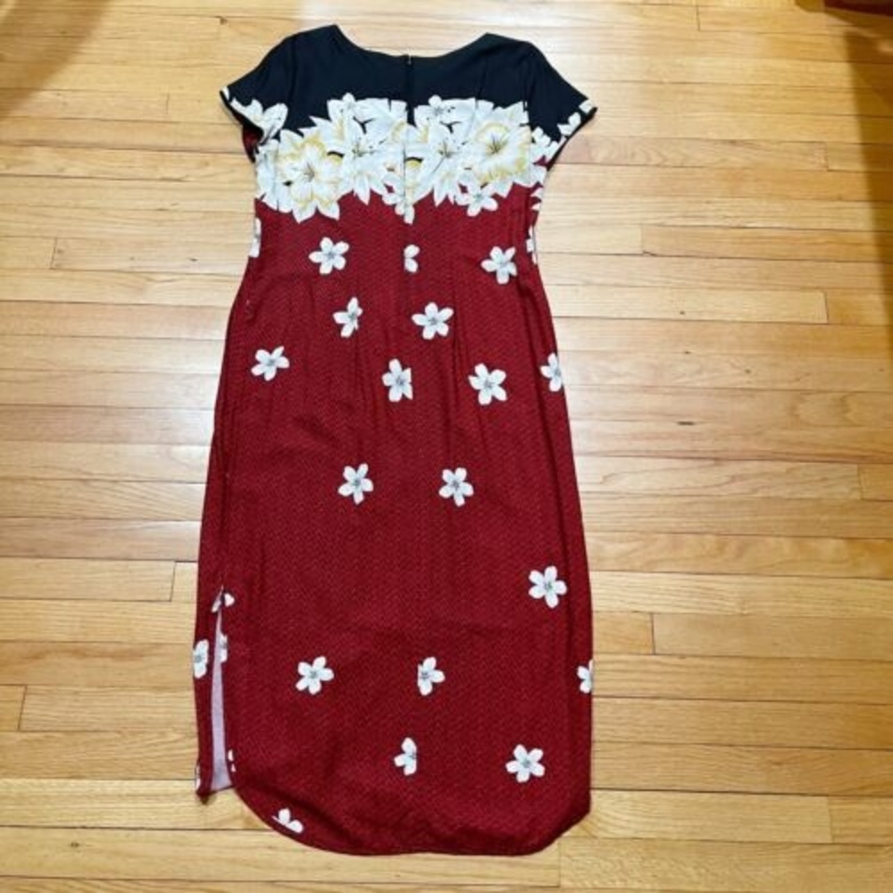 Vintage Hawaiian Maxi Dress by Island Moments Size L Rayon Floral Cap Sleeve EUC - Picture 10 of 15